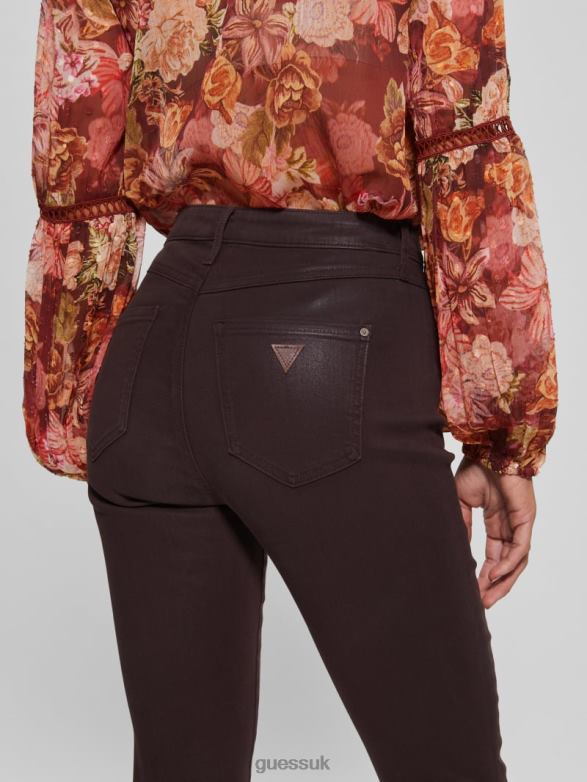 GUESS Women 1981 Coated Skinny Jeans Rich Brown Multi Apparel V28V6263
