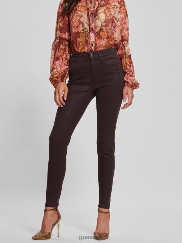 GUESS Women 1981 Coated Skinny Jeans Rich Brown Multi Apparel V28V6263