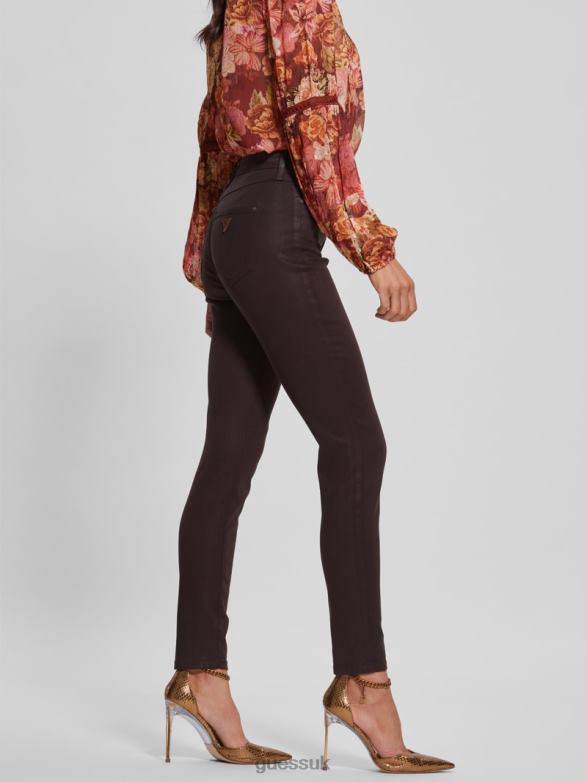 GUESS Women 1981 Coated Skinny Jeans Rich Brown Multi Apparel V28V6263