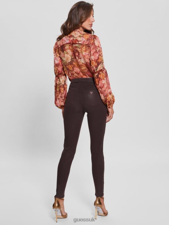 GUESS Women 1981 Coated Skinny Jeans Rich Brown Multi Apparel V28V6263