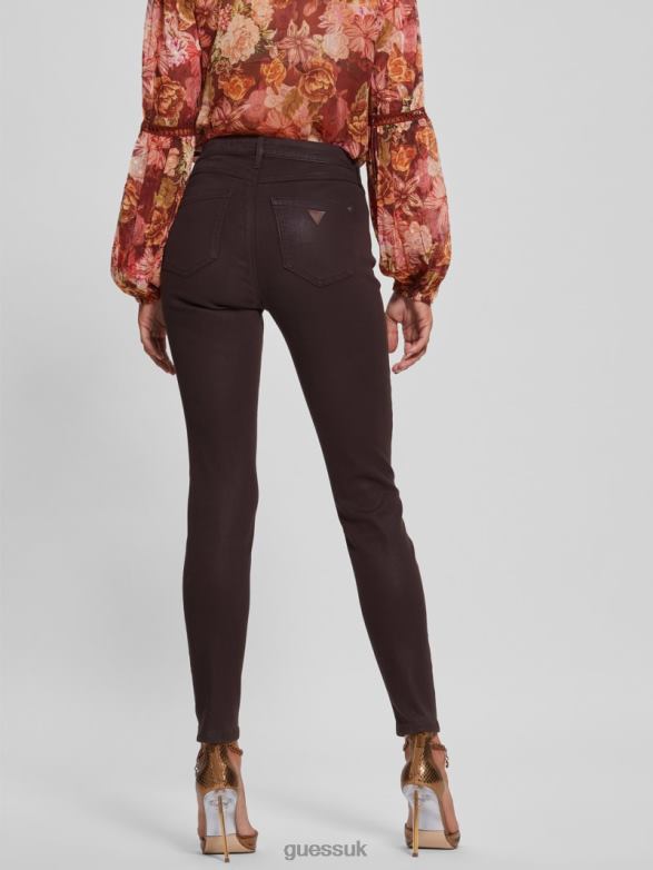 GUESS Women 1981 Coated Skinny Jeans Rich Brown Multi Apparel V28V6263
