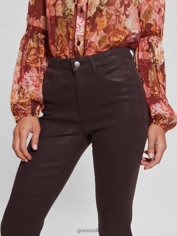 GUESS Women 1981 Coated Skinny Jeans Rich Brown Multi Apparel V28V6263
