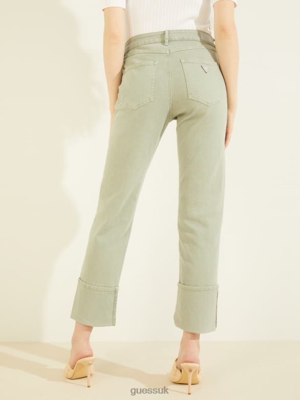 GUESS Women 1981 Cuffed Straight Jeans Light Matcha Multi Apparel V28V6275