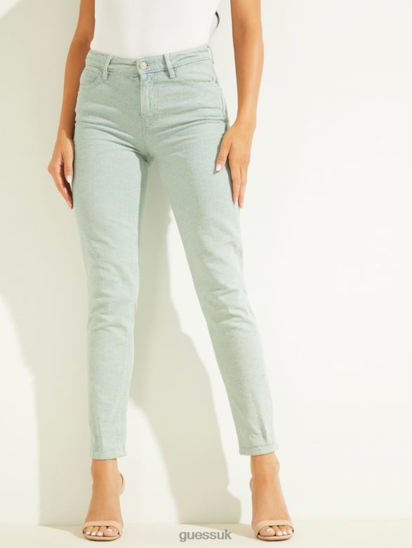 GUESS Women 1981 Dyed Geo Skinny Jeans Color Cube Aqua Apparel V28V6252
