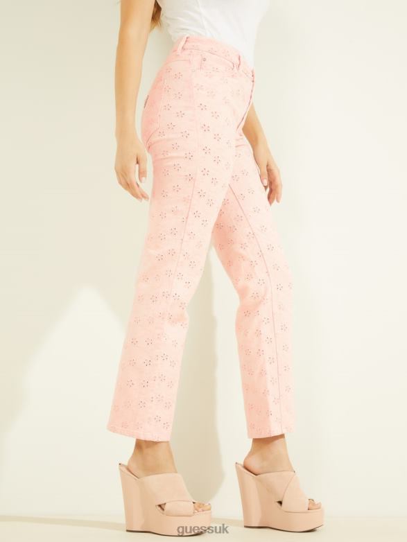 GUESS Women 1981 Eyelet Straight Jeans Floridada Peach Apparel V28V6249