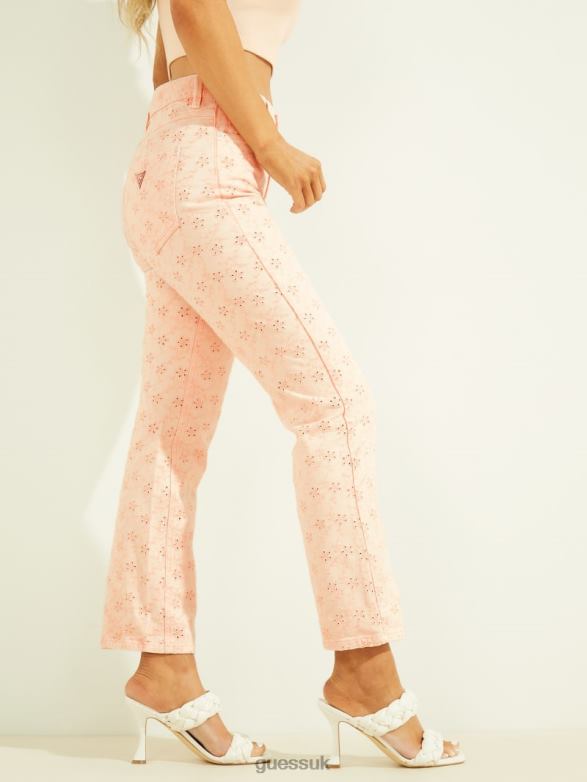 GUESS Women 1981 Eyelet Straight Jeans Floridada Pink Apparel V28V6243