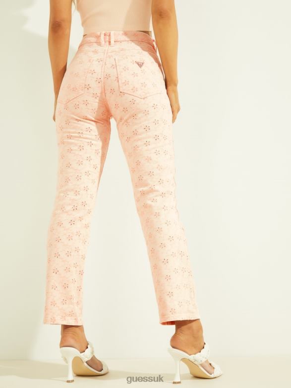 GUESS Women 1981 Eyelet Straight Jeans Floridada Pink Apparel V28V6243