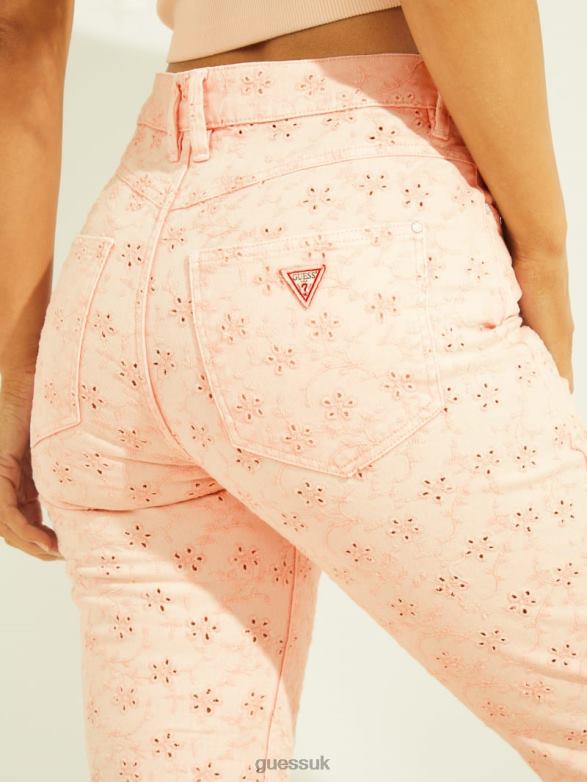 GUESS Women 1981 Eyelet Straight Jeans Floridada Pink Apparel V28V6243