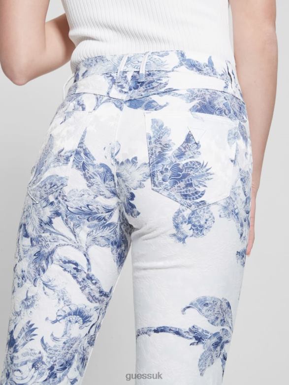 GUESS Women 1981 Floral Mid-Rise Straight Woven Pants Porcelain Flower Apparel V28V664