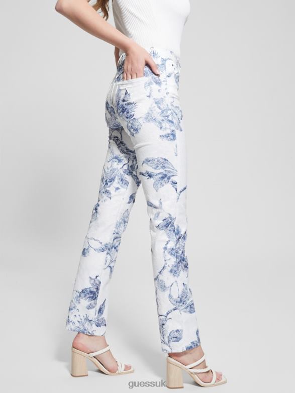 GUESS Women 1981 Floral Mid-Rise Straight Woven Pants Porcelain Flower Apparel V28V664
