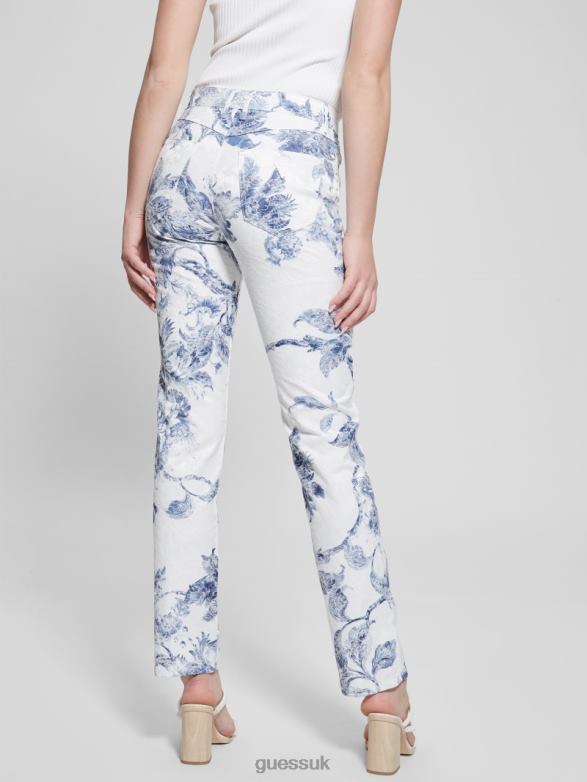 GUESS Women 1981 Floral Mid-Rise Straight Woven Pants Porcelain Flower Apparel V28V664