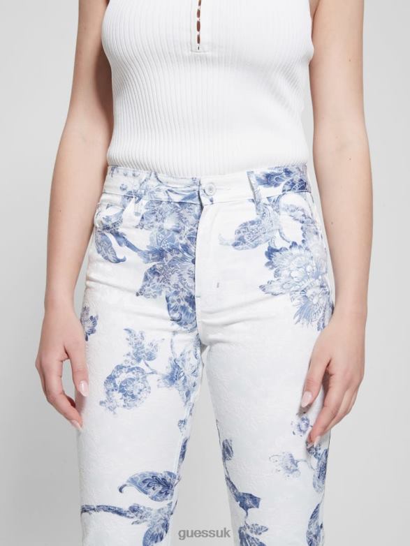GUESS Women 1981 Floral Mid-Rise Straight Woven Pants Porcelain Flower Apparel V28V664