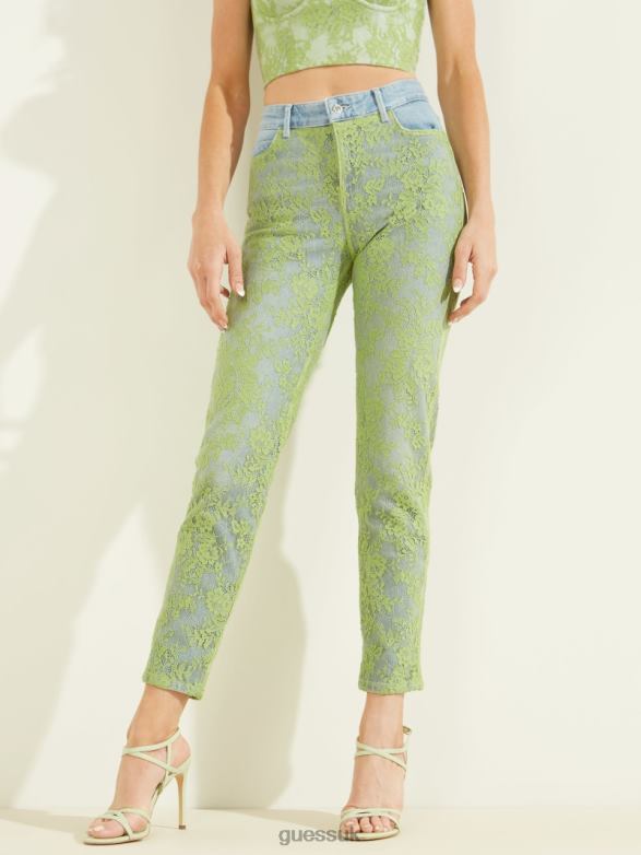 GUESS Women 1981 Lace Skinny Jeans Green Lace Wash Apparel V28V6268