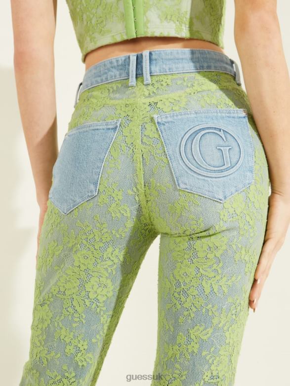 GUESS Women 1981 Lace Skinny Jeans Green Lace Wash Apparel V28V6268