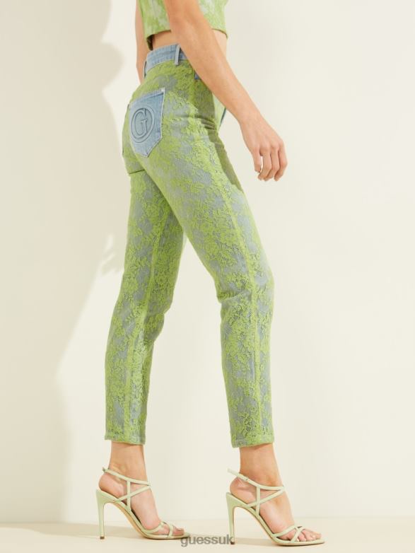 GUESS Women 1981 Lace Skinny Jeans Green Lace Wash Apparel V28V6268