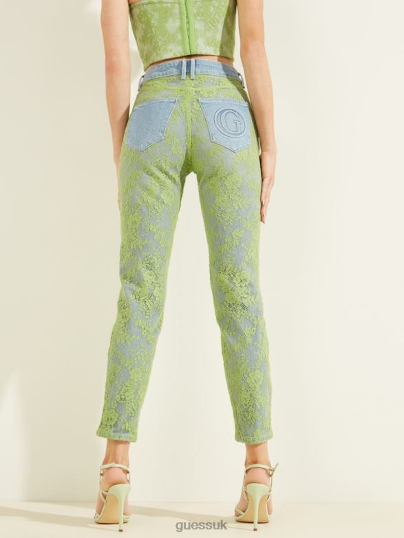 GUESS Women 1981 Lace Skinny Jeans Green Lace Wash Apparel V28V6268