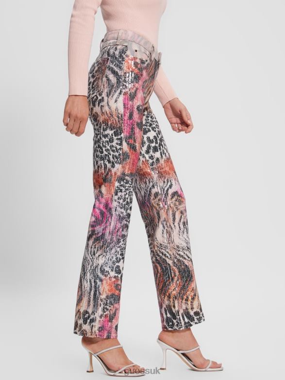 GUESS Women 1981 Mixed Print Straight Jeans Passion Wild Apparel V28V6286