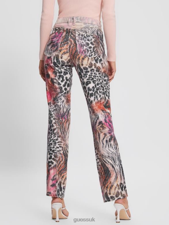 GUESS Women 1981 Mixed Print Straight Jeans Passion Wild Apparel V28V6286