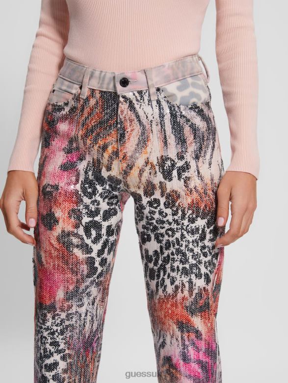 GUESS Women 1981 Mixed Print Straight Jeans Passion Wild Apparel V28V6286