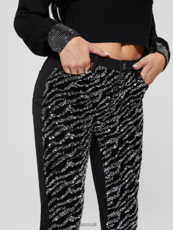 GUESS Women 1981 Tiger Sequin Skinny Jeans Glam Tiger Silver Apparel V28V6220