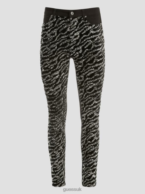GUESS Women 1981 Tiger Sequin Skinny Jeans Glam Tiger Silver Apparel V28V6220