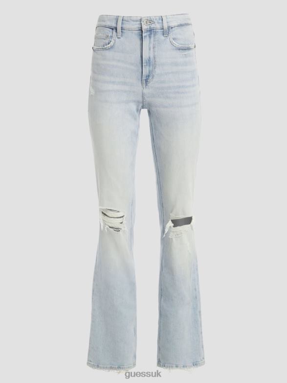 GUESS Women 80s Destroyed High-Rise Straight Jeans Pacific Destroy Apparel V28V623