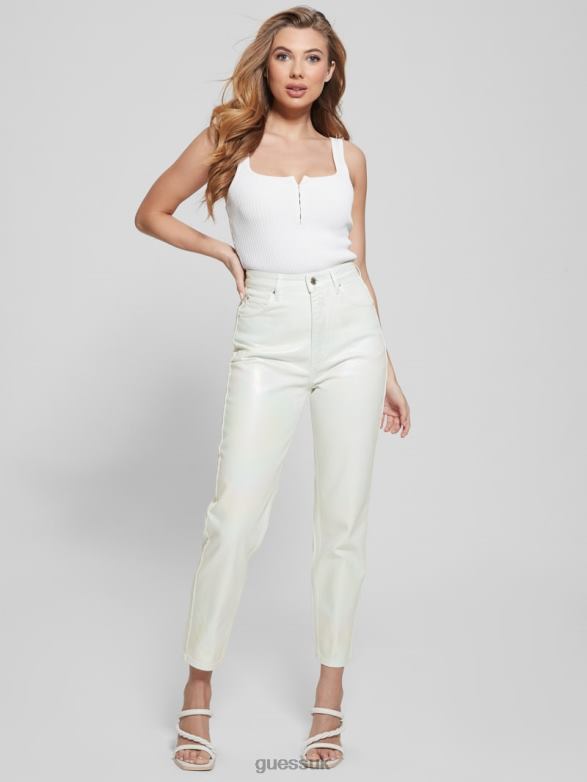 GUESS Women Coated Denim High-Rise Mom Jeans Unicorn Light Blue Apparel V28V6105