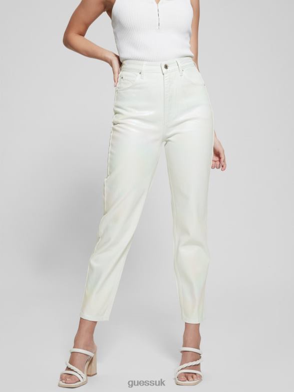 GUESS Women Coated Denim High-Rise Mom Jeans Unicorn Light Blue Apparel V28V6105