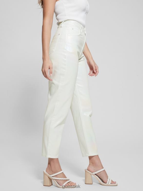 GUESS Women Coated Denim High-Rise Mom Jeans Unicorn Light Blue Apparel V28V6105