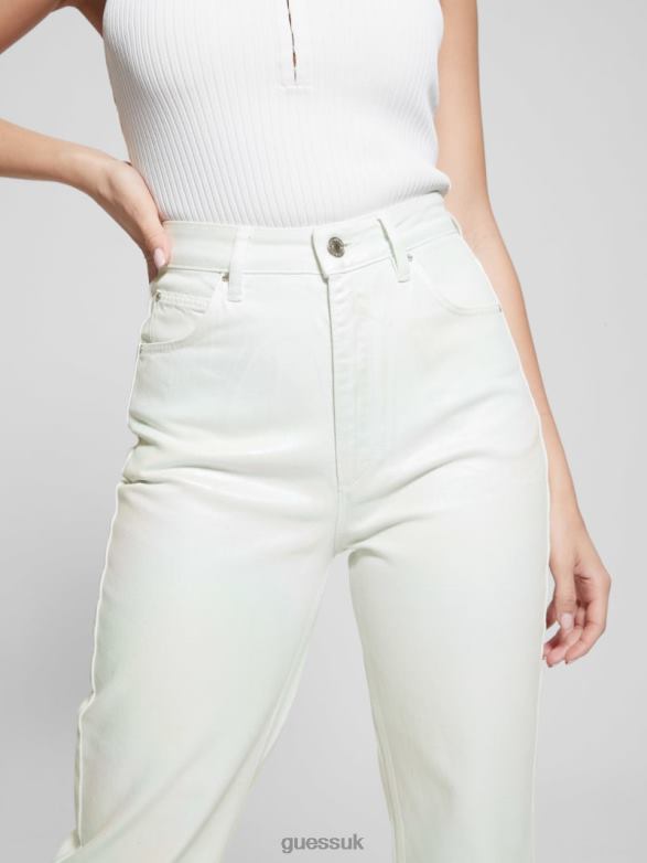 GUESS Women Coated Denim High-Rise Mom Jeans Unicorn Light Blue Apparel V28V6105