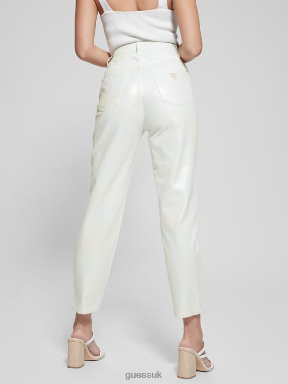GUESS Women Coated Denim High-Rise Mom Jeans Unicorn Light Blue Apparel V28V6105