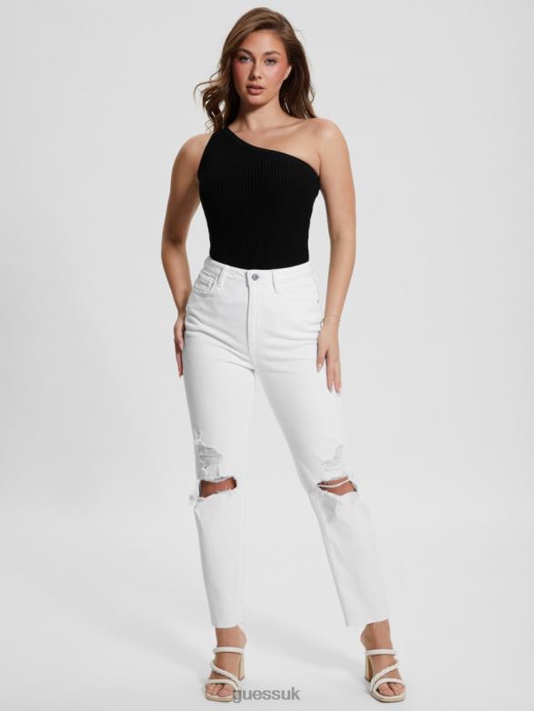 GUESS Women Destroyed Mom Jeans Pure White Multi Apparel V28V670