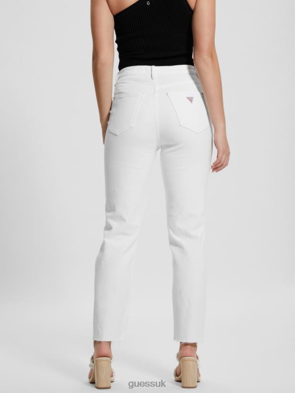 GUESS Women Destroyed Mom Jeans Pure White Multi Apparel V28V670