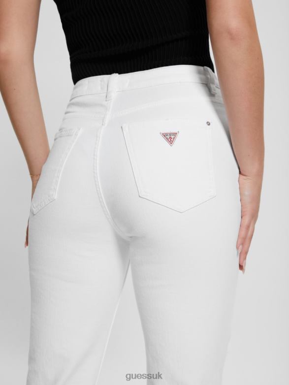 GUESS Women Destroyed Mom Jeans Pure White Multi Apparel V28V670