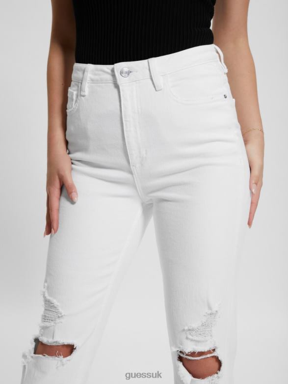 GUESS Women Destroyed Mom Jeans Pure White Multi Apparel V28V670