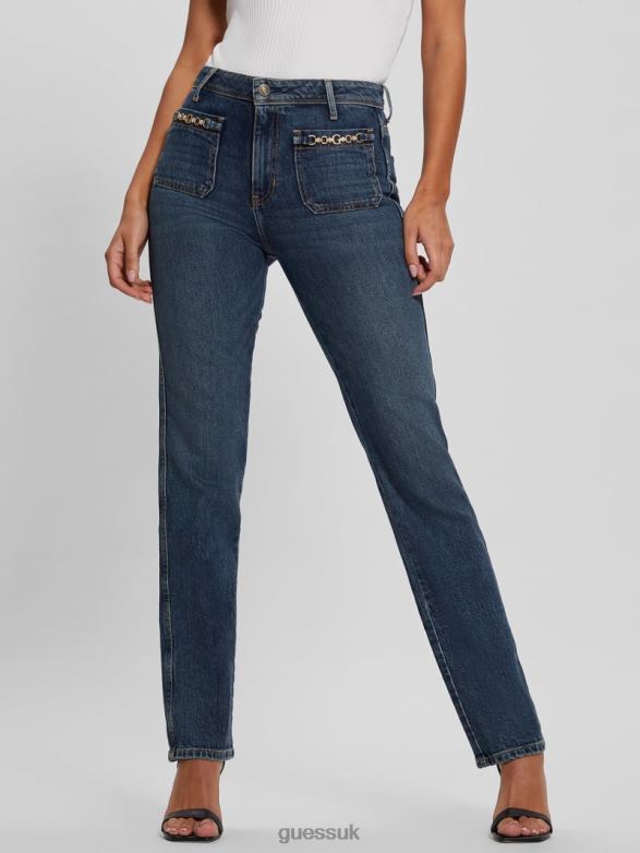 GUESS Women Eco 1981 High-Rise Straight Jeans Koipond Blue Apparel V28V659