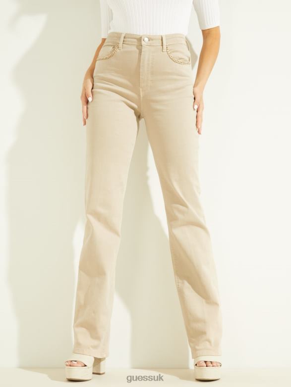GUESS Women Eco '80s Chain Detail Straight Jeans Moon Stone Apparel V28V6217