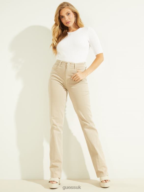 GUESS Women Eco '80s Chain Detail Straight Jeans Moon Stone Apparel V28V6217