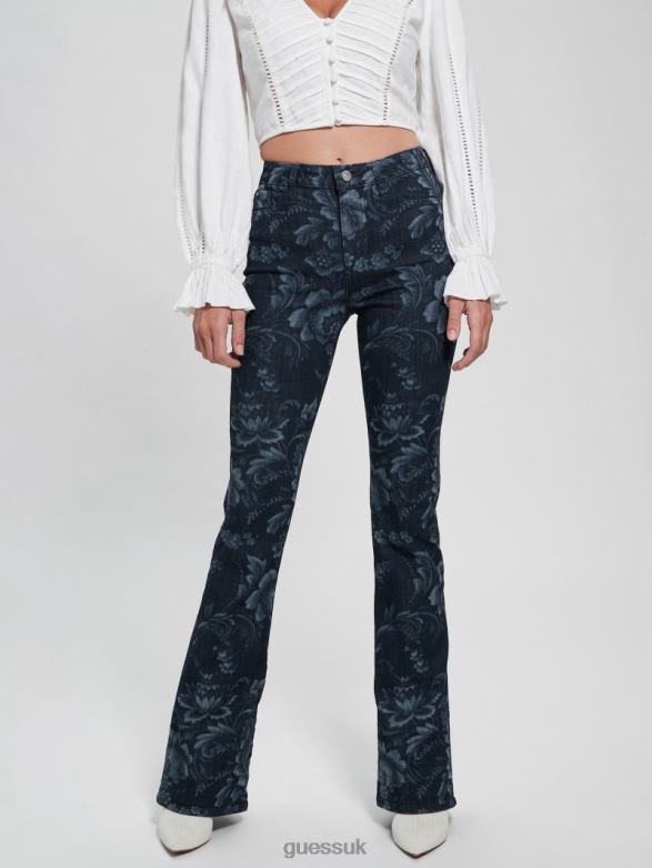 GUESS Women Eco Adeline Floral High-Rise Flare Jeans Wild Flower Laser Print Apparel V28V6127
