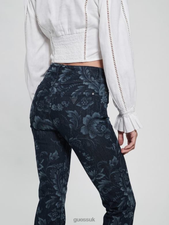 GUESS Women Eco Adeline Floral High-Rise Flare Jeans Wild Flower Laser Print Apparel V28V6127