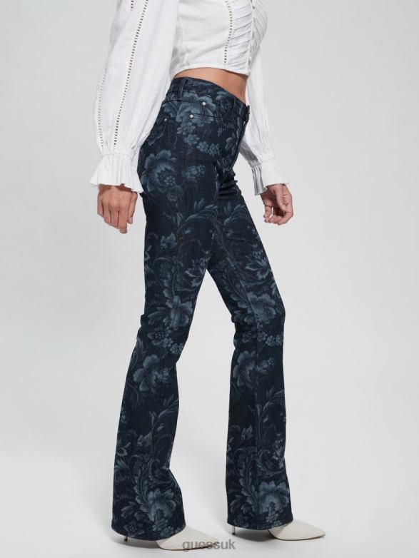 GUESS Women Eco Adeline Floral High-Rise Flare Jeans Wild Flower Laser Print Apparel V28V6127