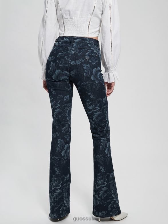 GUESS Women Eco Adeline Floral High-Rise Flare Jeans Wild Flower Laser Print Apparel V28V6127