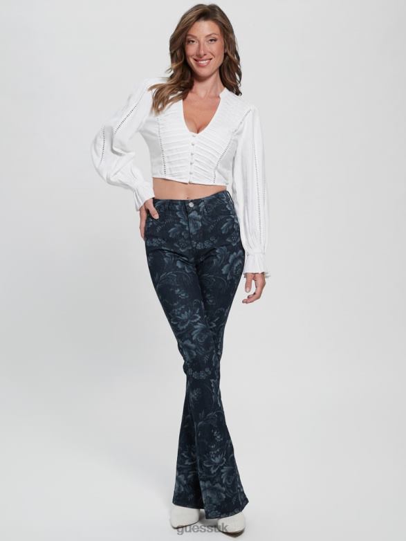 GUESS Women Eco Adeline Floral High-Rise Flare Jeans Wild Flower Laser Print Apparel V28V6127
