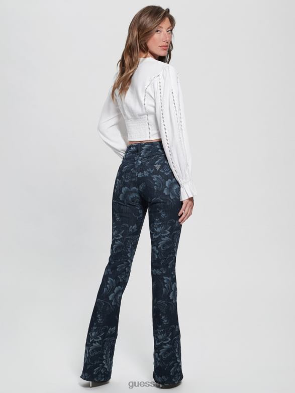 GUESS Women Eco Adeline Floral High-Rise Flare Jeans Wild Flower Laser Print Apparel V28V6127