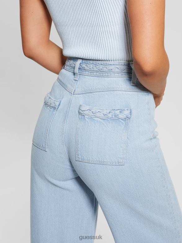 GUESS Women Eco Braided Super High-Rise Wide Leg Jeans Sunny Ice Apparel V28V660