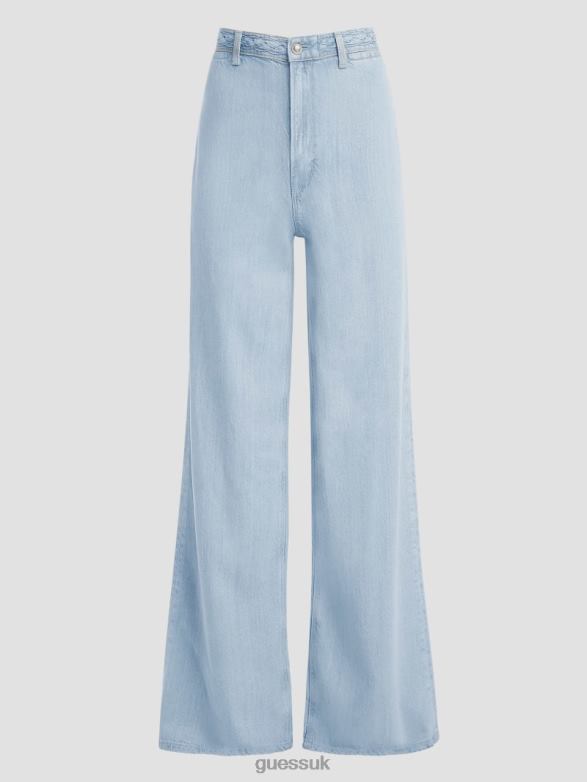 GUESS Women Eco Braided Super High-Rise Wide Leg Jeans Sunny Ice Apparel V28V660