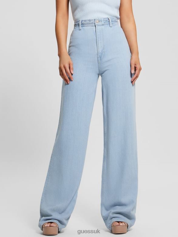 GUESS Women Eco Braided Super High-Rise Wide Leg Jeans Sunny Ice Apparel V28V660