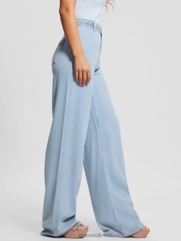 GUESS Women Eco Braided Super High-Rise Wide Leg Jeans Sunny Ice Apparel V28V660