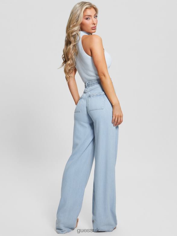 GUESS Women Eco Braided Super High-Rise Wide Leg Jeans Sunny Ice Apparel V28V660