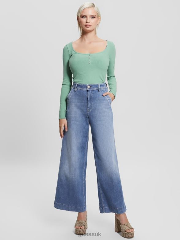 GUESS Women Eco Dakota Cropped Wide-Leg Jeans Genial Apparel V28V64